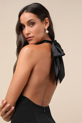 Perfected Finesse Black Cowl Halter A-Line Mini Dress