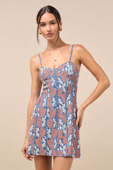 Dainty Personality Blue Lace Seamed Mini Dress