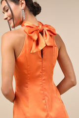 Infinite Admiration Orange Satin Halter Mini Dress