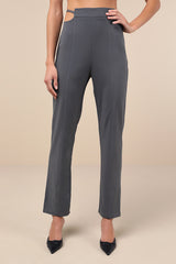 Polished Aura Dark Grey Cutout High-Rise Trousers