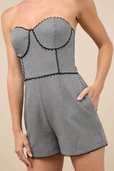 Sophisticated Attitude Grey Houndstooth Strapless Bustier Romper