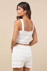Carefree Weekend Ivory Pointelle Knit Two-Piece Lounge Set