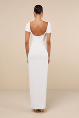 Magnificent Impression White Square Neck Short Sleeve Maxi Dress
