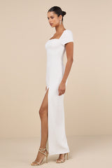 Magnificent Impression White Square Neck Short Sleeve Maxi Dress