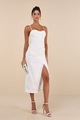 Always Turning Heads White Bustier Tulip Midi Dress
