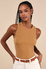 Essential Update Camel Brown Ribbed Tank Top
