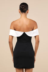 Extravagant Moment Black and White Off-the-Shoulder Mini Dress