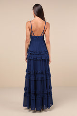 Lavish Perfection Navy Blue Ruffled Tiered Maxi Dress