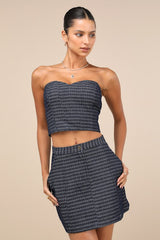 Carefree Fantasy Navy Blue Tweed High-Rise Mini Skirt