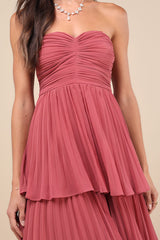 Seriously Sensational Rusty Rose Strapless Tiered Maxi Dress