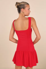 Playful Attitude Red Sleeveless Seamed Drop-Waist Mini Dress