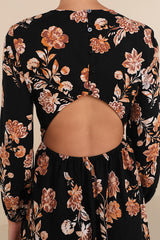 Darling Simplicity Black Floral Linen Cutout Mini Dress