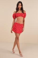 Imuna Red Anchor Print Off-the-Shoulder Crop Top