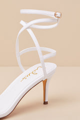Sydd White Ankle Wrap Low Heel Sandals