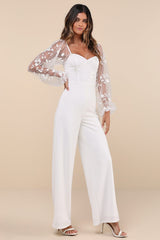 Darling Charisma White Mesh Embroidered Jumpsuit