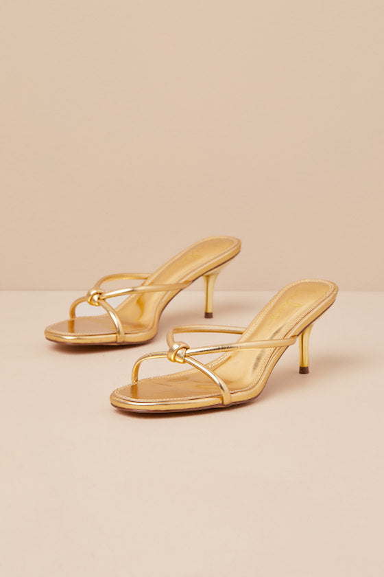 Victoire Gold Knotted Strappy High Heel Slide Sandals