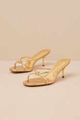 Victoire Gold Knotted Strappy High Heel Slide Sandals