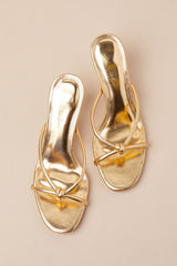 Victoire Gold Knotted Strappy High Heel Slide Sandals