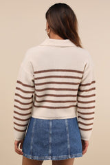 Timeless Energy Cream Striped Collared Pullover Sweater
