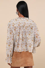 Keep Things Classy Taupe Abstract Button-Up Long Sleeve Top