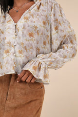 Keep Things Classy Taupe Abstract Button-Up Long Sleeve Top