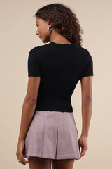 Everyone's a Winter Black Short Sleeve Seamed Sweater Top