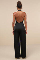 Beyond Classy Black Satin Halter Wide-Leg Jumpsuit