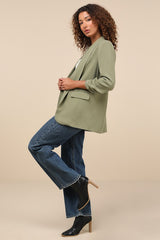 Superior Aesthetic Olive Three-Quarter Sleeve Ruched Blazer