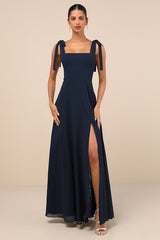 Love Me Forever Navy Blue Square Neck Maxi Dress
