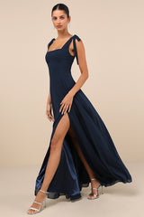 Love Me Forever Navy Blue Square Neck Maxi Dress
