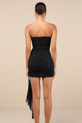 Exceptional Beauty Black Ruched Strapless Bodycon Mini Dress