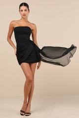 Exceptional Beauty Black Ruched Strapless Bodycon Mini Dress