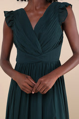 Gorgeous Goal Emerald Pleated Backless Surplice Maxi Dress