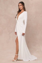 Stunning Romance White Long Sleeve Mermaid Maxi Dress