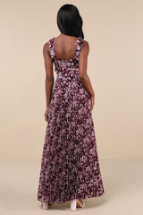 Illustrious Aura Plum Purple Floral Bustier Tie-Strap Maxi Dress