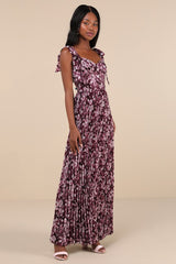 Illustrious Aura Plum Purple Floral Bustier Tie-Strap Maxi Dress