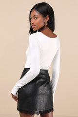 Sweetest Edge Black Vegan Leather Lace High-Rise Mini Skirt