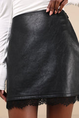 Sweetest Edge Black Vegan Leather Lace High-Rise Mini Skirt