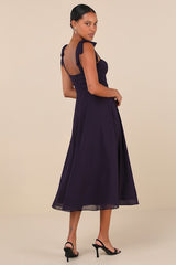 Sophisticated Charisma Purple Tie-Strap A-Line Midi Dress
