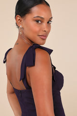 Sophisticated Charisma Purple Tie-Strap A-Line Midi Dress