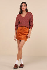 Perfected Cuteness Rust Orange Corduroy High-Rise Mini Skirt