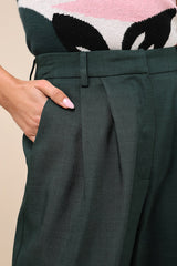 Bold Poise Dark Green High-Rise Straight-Leg Trouser Pants