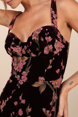 Romantic Stunner Plum Floral Burnout Velvet Lace-Up Dress