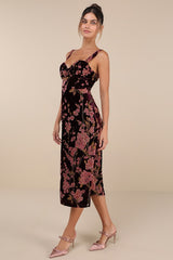 Romantic Stunner Plum Floral Burnout Velvet Lace-Up Dress