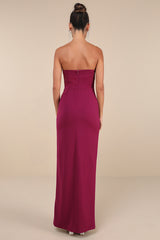 Elevated Sparkle Magenta Rhinestone Strapless Maxi Dress
