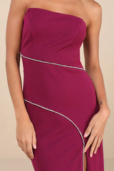 Elevated Sparkle Magenta Rhinestone Strapless Maxi Dress