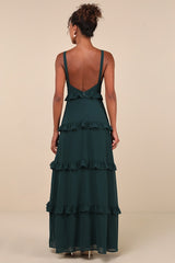 Sincerely Poised Emerald Backless Bustier Tiered Maxi Dress