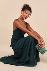 Sincerely Poised Emerald Backless Bustier Tiered Maxi Dress