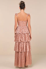 Stunning Glory Dusty Pink Floral Jacquard Tiered Maxi Dress