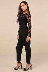 Write Your Own Romance Black Embroidered Long Sleeve Jumpsuit